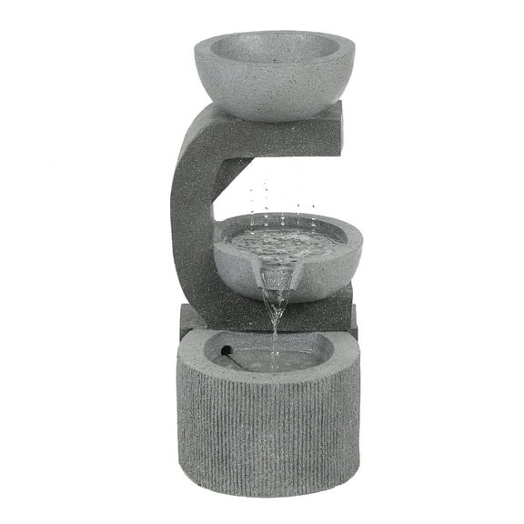 LuxenHome Gray Resin Raining Water Sculpture LED Outdoor Fountain