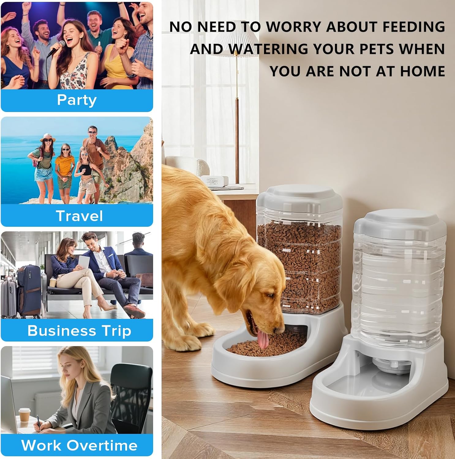 9.5L Dog Feeders and Water Bowl Set for Large Dogs, 2.5 Gallon Automatic Water Dispenser, Gravity Dog Food Dispenser