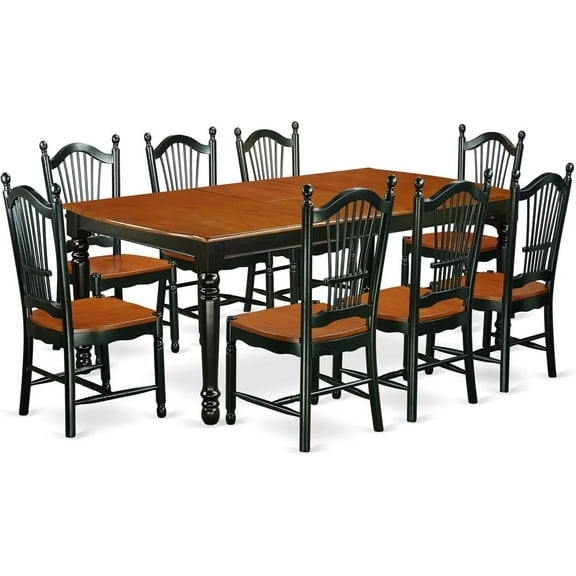 Modern 9-Piece Dining Set - Rectangle Wood Table & 8 Chairs - Black Cherry Finish
