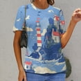 thumbnail image 3 of Lighthouse Coastal Scene-1 Women's Short Sleeve Tops Casual Blouses T Shirt, 3 of 7