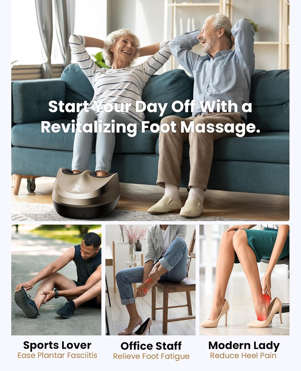 BOB AND BRAD Foot Massager with Soothing Heat & Remote, Deep Kneading Foot Massager, Heated Electric Feet Massager Machine for Neuropathy,Shiatsu Deep Kneading Foot Care