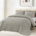 thumbnail image 6 of Exclusivo Mezcla Bed Quilt Set King Size for All Seasons, Stitched Pattern Quilted Bedspread/ Bedding Set/ Coverlet with 2 Pillow shams, Lightweight and Soft, Light Grey, 6 of 7