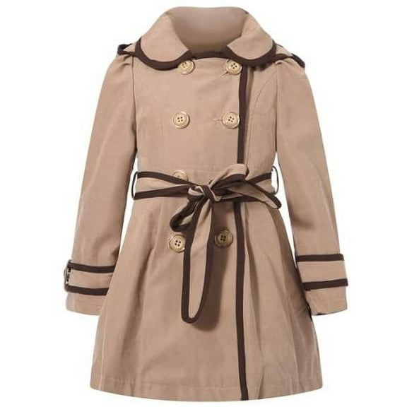 Richie House Little Girls Apricot Brown Trim Flared Top Coat 7