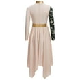 thumbnail image 3 of Aislor Girls Metallic Liturgical Praise Dance Dress Long Sleeve Printed Asymmetrical Worship Church Robe Beige 8, 3 of 7