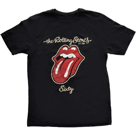 The Rolling Stones Unisex T-Shirt Sixty Plastered Tongue (Suede Applique) (Small)