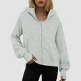 thumbnail image 2 of UngA Women Zip Up Hoodie Drawstring Cute Hoodies Fall Jacket Oversized Casual Sweatshirts with Pocket Hoodies Women (Light Gray,L), 2 of 7
