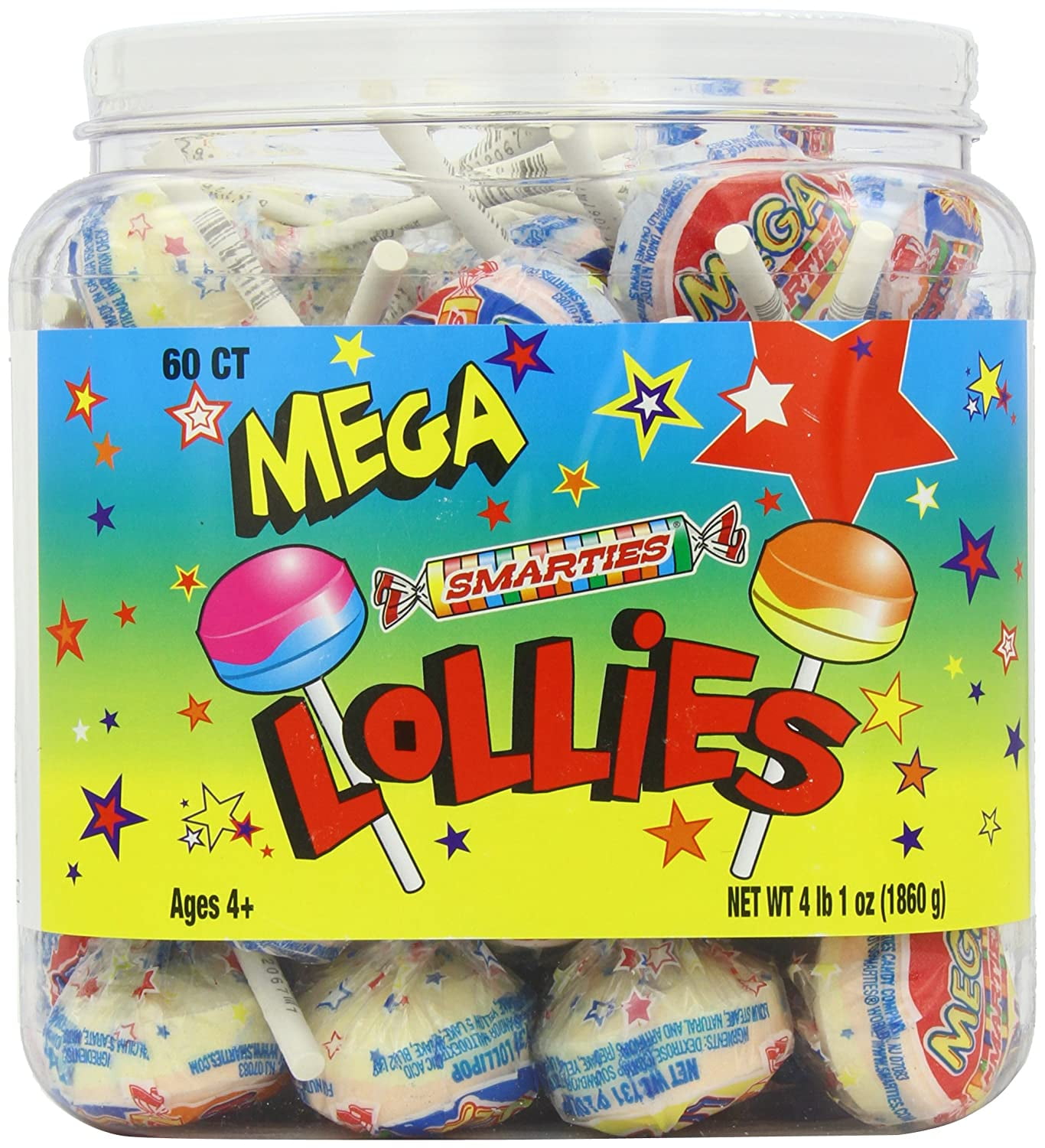 Mega Smarties Lollies, Mega, 60 Count 4 lbs 1 oz. - Walmart.com