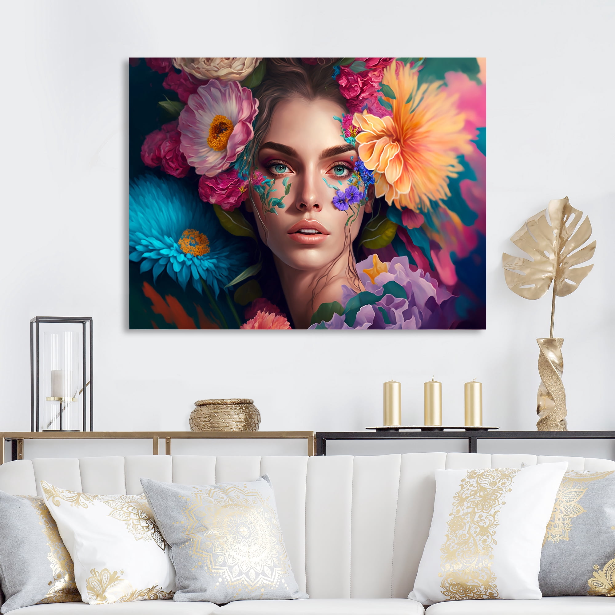 Designart Floral Sensual Woman Portrait I Canvas Wall Art