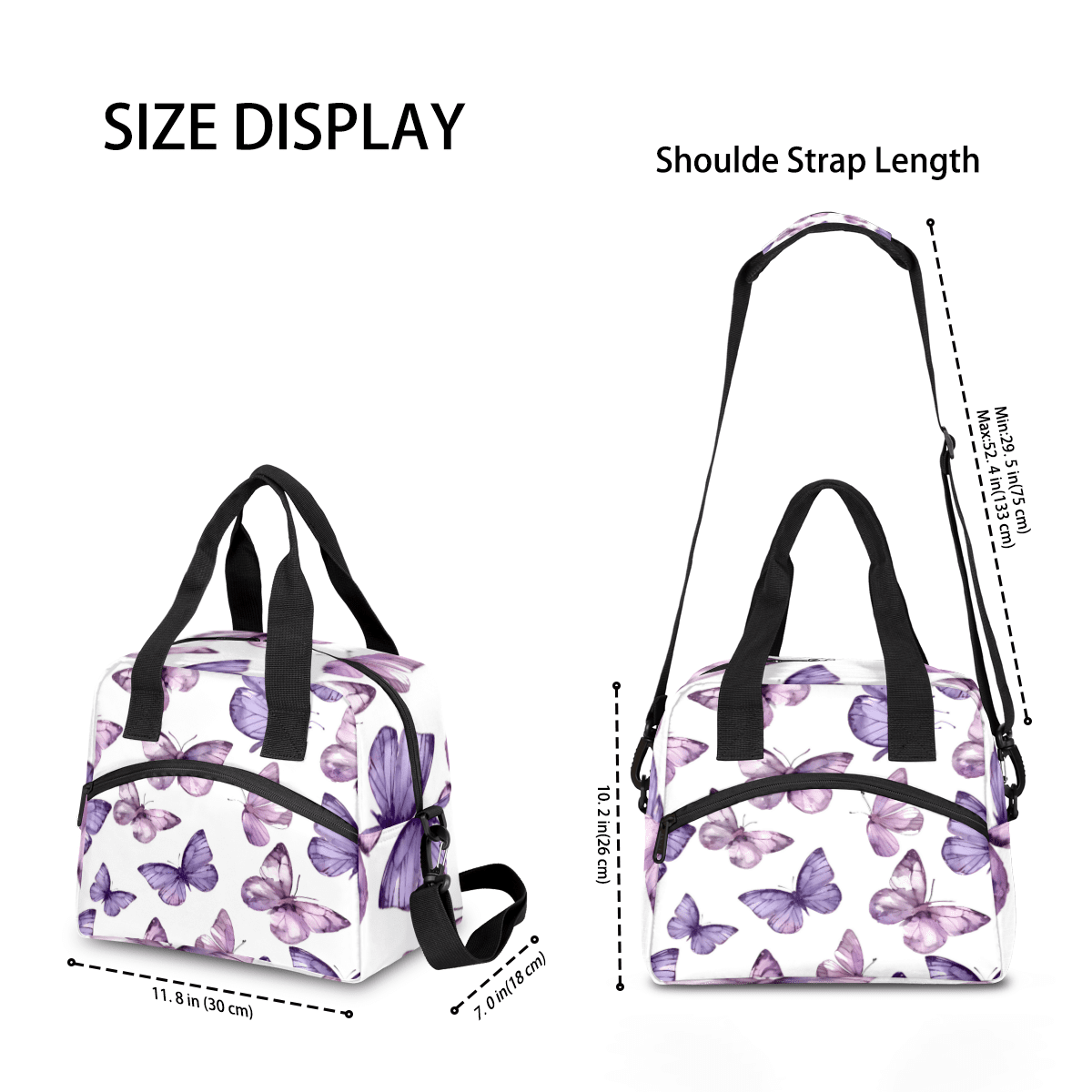 Herdesigns Butterfly Insulated Lunch Bag for Women Men Adults Large Reusable Lunch Box Leakproof Portable Cooler Tote Bags with Adjustable Shoulder Strap