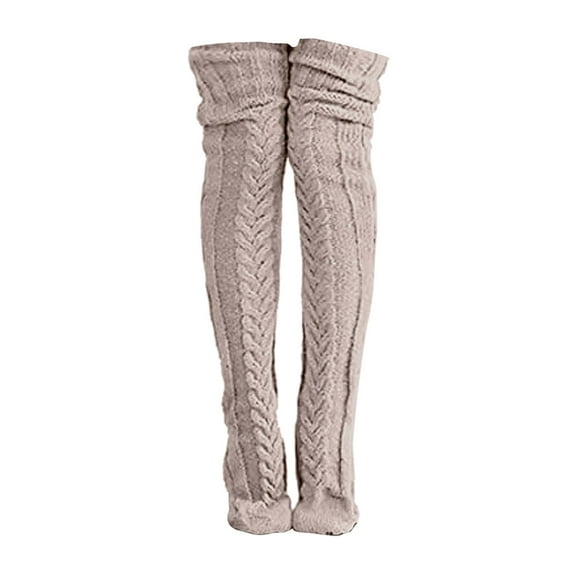 EnJoCho Knitted Tube Socks For Ladies Women's Cable Knitted Boot Socks Extra Long Thigh High Winter Stockings Over Knee Leg Warmers Knitted Over The Knee Stockings