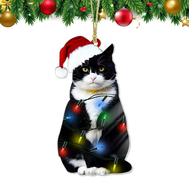 2024 Adornos De Navidad De Gato Negro Lindo Gato Gritando Árbol De Navidad Adornos Colgantes Acrílico 2 Lados Impreso Decoración De Navidad Medias De Navidad Personalizadas Para Amantes De Los Gatos (