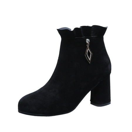 

Classic Retro Female Boots Ladies British Style Solid Chain Decorative Stretch Knit High Heels Fashion Short Boots