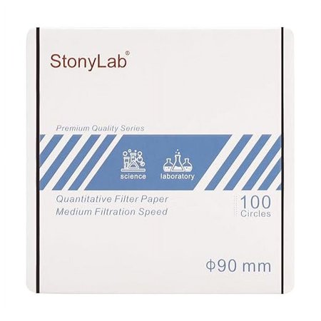 stonylab Premium Quantitative Filter Paper Circles, 100-Pack Lab Ashless Filter Paper 90 mm Diameter Cellulose Filter Paper with 20 Micron Particle Retention Medium Filtration Speed