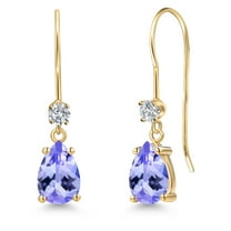Gem Stone King 14K Yellow Gold Blue Tanzanite and Lab Grown Diamond Earrings for Women | 1.45 Cttw | Gemstone December Birthstone | Pear Shape 7X5MM