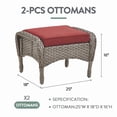 thumbnail image 6 of PARKWELL Patio Rattan Ottoman Set of 2,Wicker Foot Rest with Red Cushions for Porch Balcony Backyard,Gray Wicker, 6 of 6