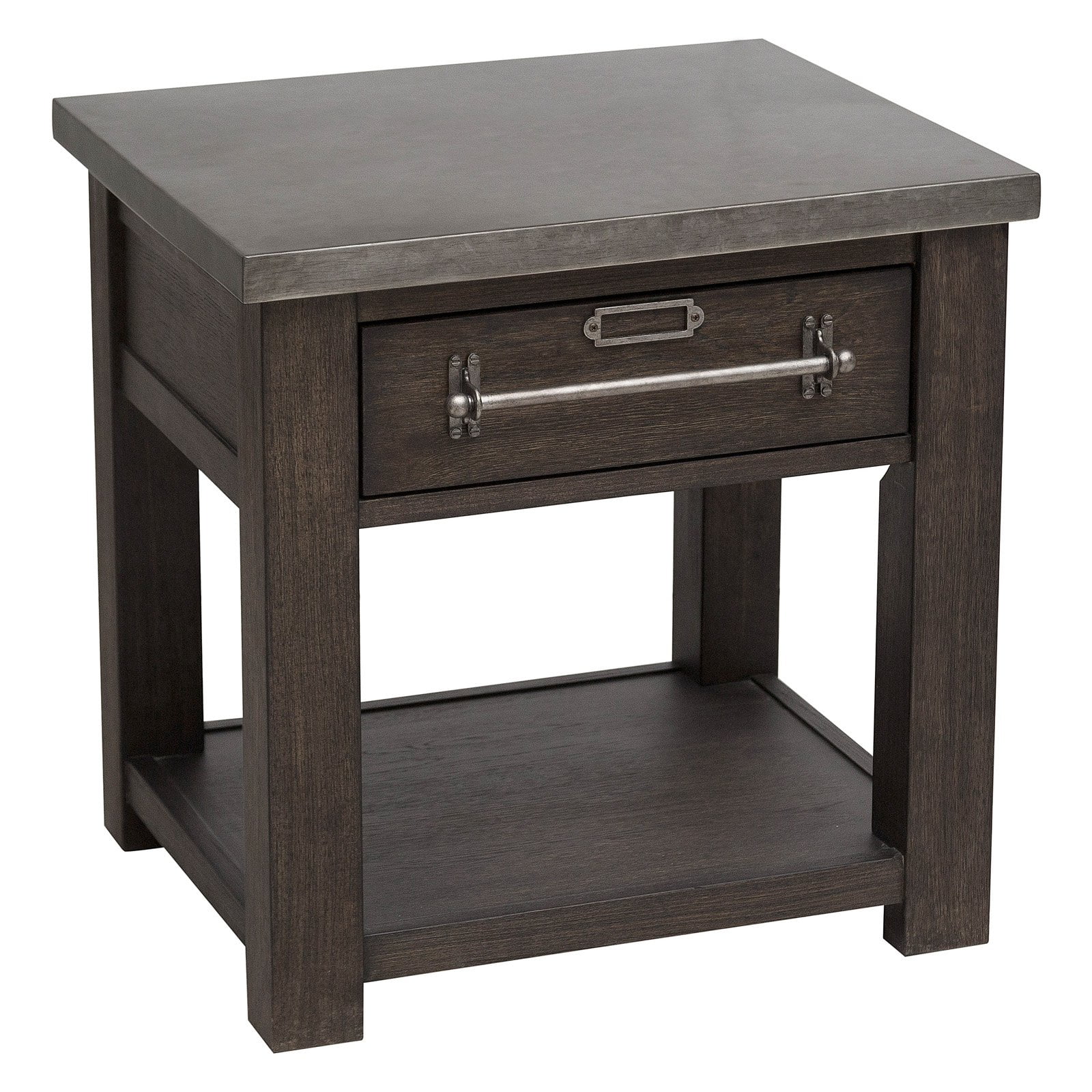 Metal Top Dark Oak Side Table