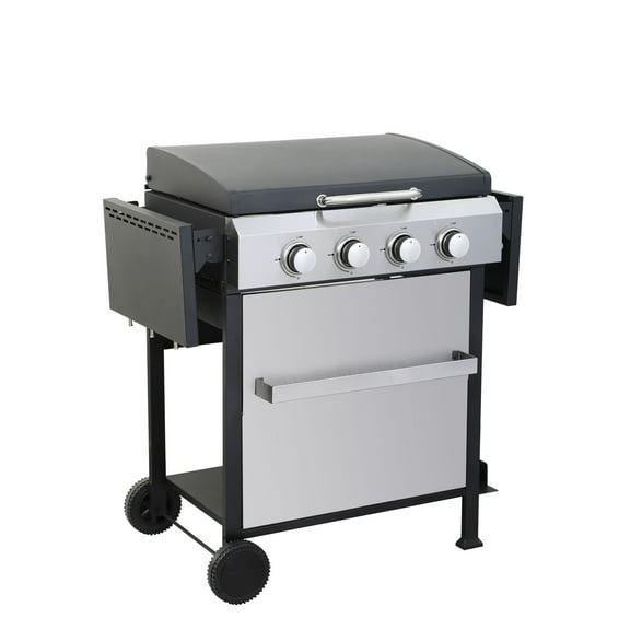S-HOME 4-Burner Propane Gas BBQ Grill Featuring Stainless Steel Plancha And Foldable Side Table Ideal For Outdoor Cooking