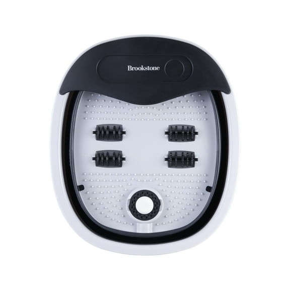 Brookstone Collapsible Electric Footbath with 4 Massage Rollers, Vibration Massage, Pumice Stone & Red Light Spa – Portable Foot Spa