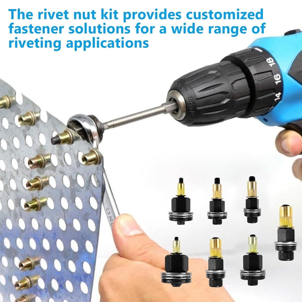VIVIHEYDAY Durable Rivet Nut Tool, Rivnut Tools Kit with 7 PCS Mandrels, 70 PCS Rivet Nuts M3 M4 M5 M6 M8 M10 M11 M12