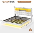 thumbnail image 3 of Floating Bed Frame Queen Size with Headboard and Storage, Upholstered Queen Platform Bed Frame with USB & Type C Charging Station and LED Lights, Hidden Storage, No Box Spring Needed, White, 3 of 5