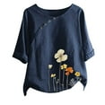 thumbnail image 4 of Homenesgenics Womens Tops Clearance under $5 Free Shipping Women's Summer Casual Round Neck Short Sleeve Flower Printing Loose Shirt Tops Gifts for Women, 4 of 5
