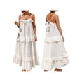 thumbnail image 3 of Yunliwuli Women's Long Cami Dress Casual Loose Scoop Neck Back Tie-Up Swing Tiered Ruffled Spaghetti Strap Dress, 3 of 10