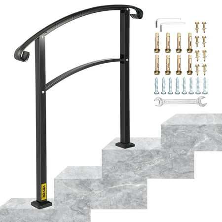 VEVOR 3-Step Transitional Handrail Fits 1 or 3 Steps Matte Black Stair ...