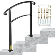 VEVOR 3 Step Iron Handrail for Outdoor Stairs Step Railing Metal Handrail with Installation Kit Hand Rails,Matte Black