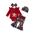 thumbnail image 2 of Elippeo Baby Girls Christmas Outfits Elk Print Long Sleeves Romper and Elastic Flared Pants Headband Hat Set 4 Piece Clothes 3 6 9 12 Months, 2 of 9