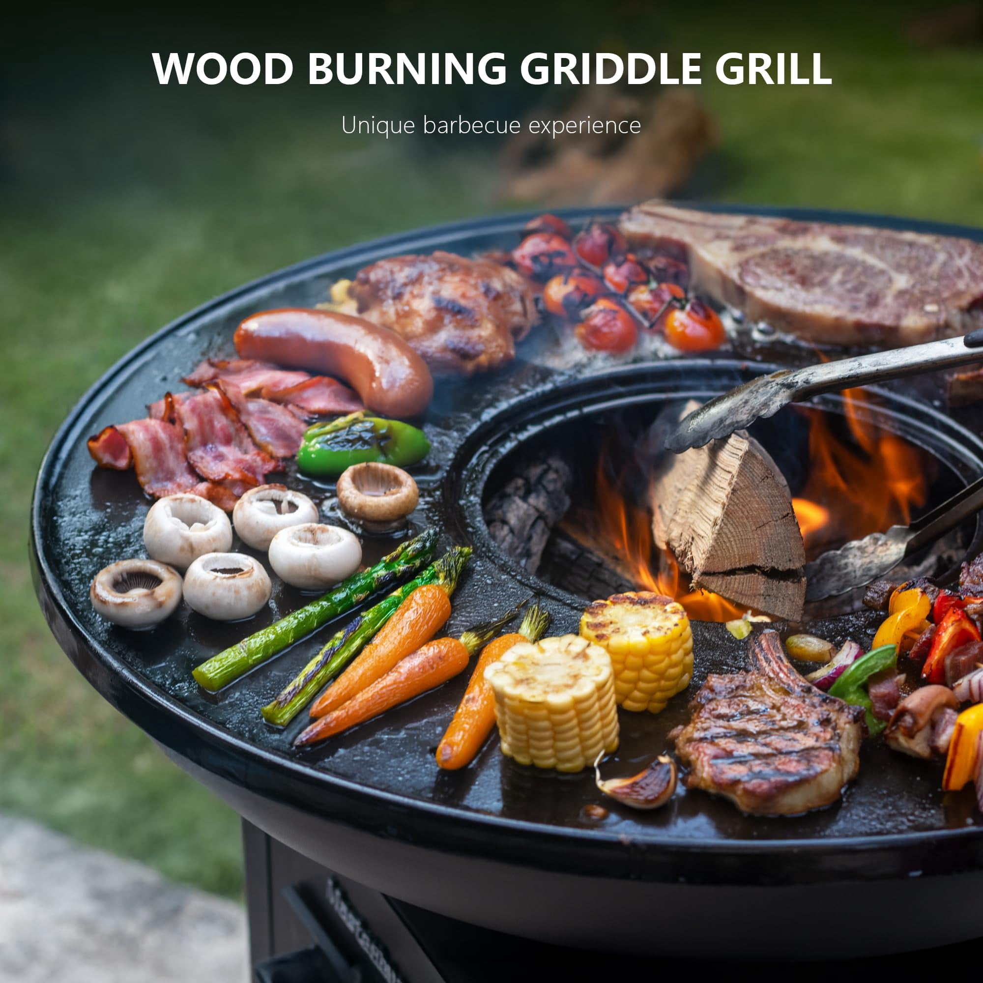 MASTER COOK 28" Charcoal Grill, Fire Pit and BBQ Combo for Outdoor Cooking Backyard Parties Camping, Round