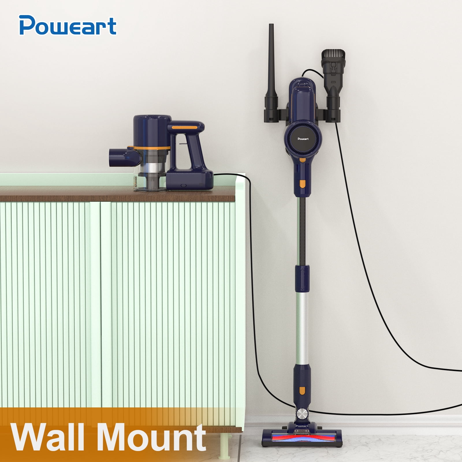 POWEART Lightweight Cordless Vacuum Cleaner 30kPa 55min Runtime, Cordless handheld Vacuum Cleaner for Carpet Floor,Hard Floor and Pet Hair