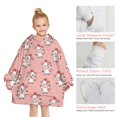 thumbnail image 6 of Pink Cow Heart Pattern Blanket Hoodies for Kids 6-13YR Oversize Wearable Blanket Hoodies for Boys Girls Teens, 6 of 7