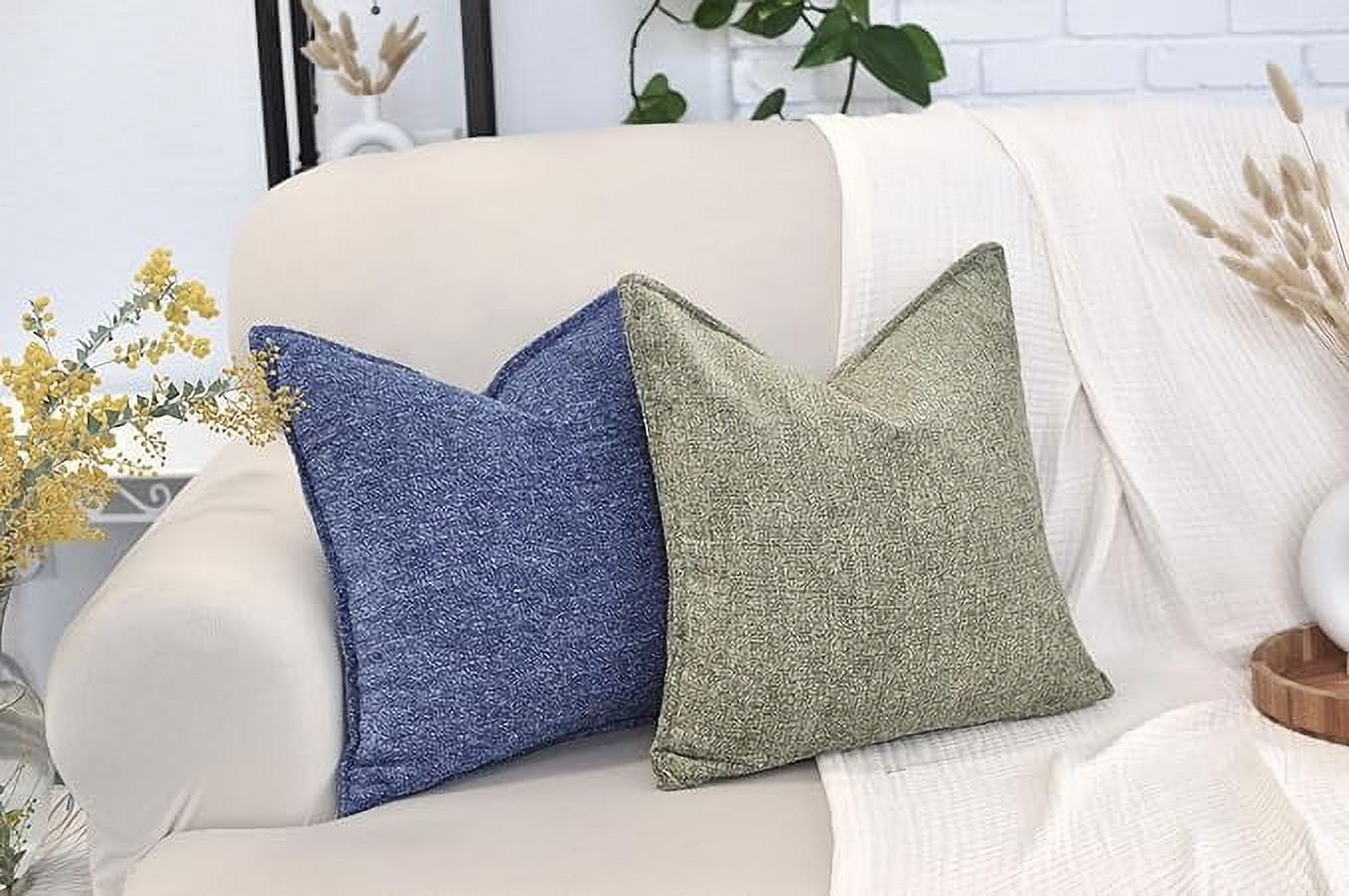 Textured Chenille Lumbar Pillow Covers Pack of 2 Navy Blue 12x20 inches , Solid Cushion Cases For Sofa Accent Chair Couch, Rectangular Small Pillowcases
