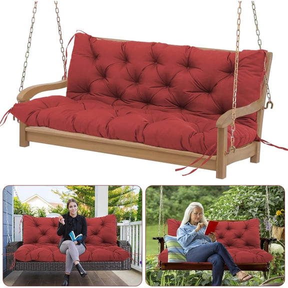 3 Seater Porch Swing Replacement Cushion Outdoor Waterproof Swing Cushions Thicken 5" Patio Swing Cushion with Backrest 60 ×40" Bench Cushion for Outdoor Backyard and Garden Furniture