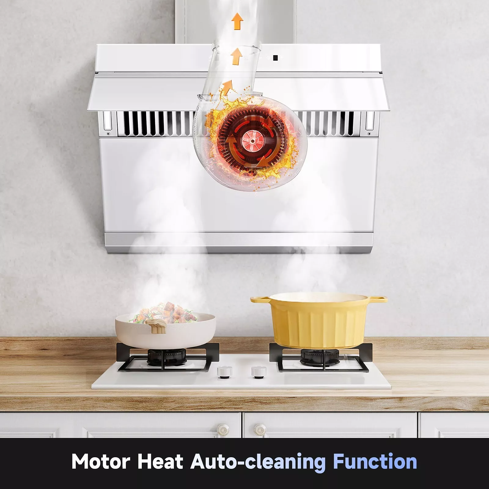 30 inch Under Cabinet Range Hood 900CFM 9-Speed Gesture Touch Control Silver White Glass Modern Vent Hood Kitchen