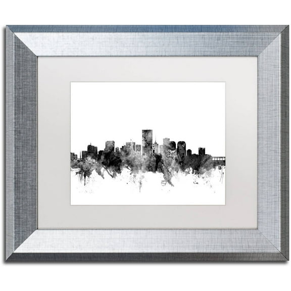 Trademark Fine Art "Richmond Virginia Skyline B&W" Canvas Art by Michael Tompsett, White Matte, Silver Frame
