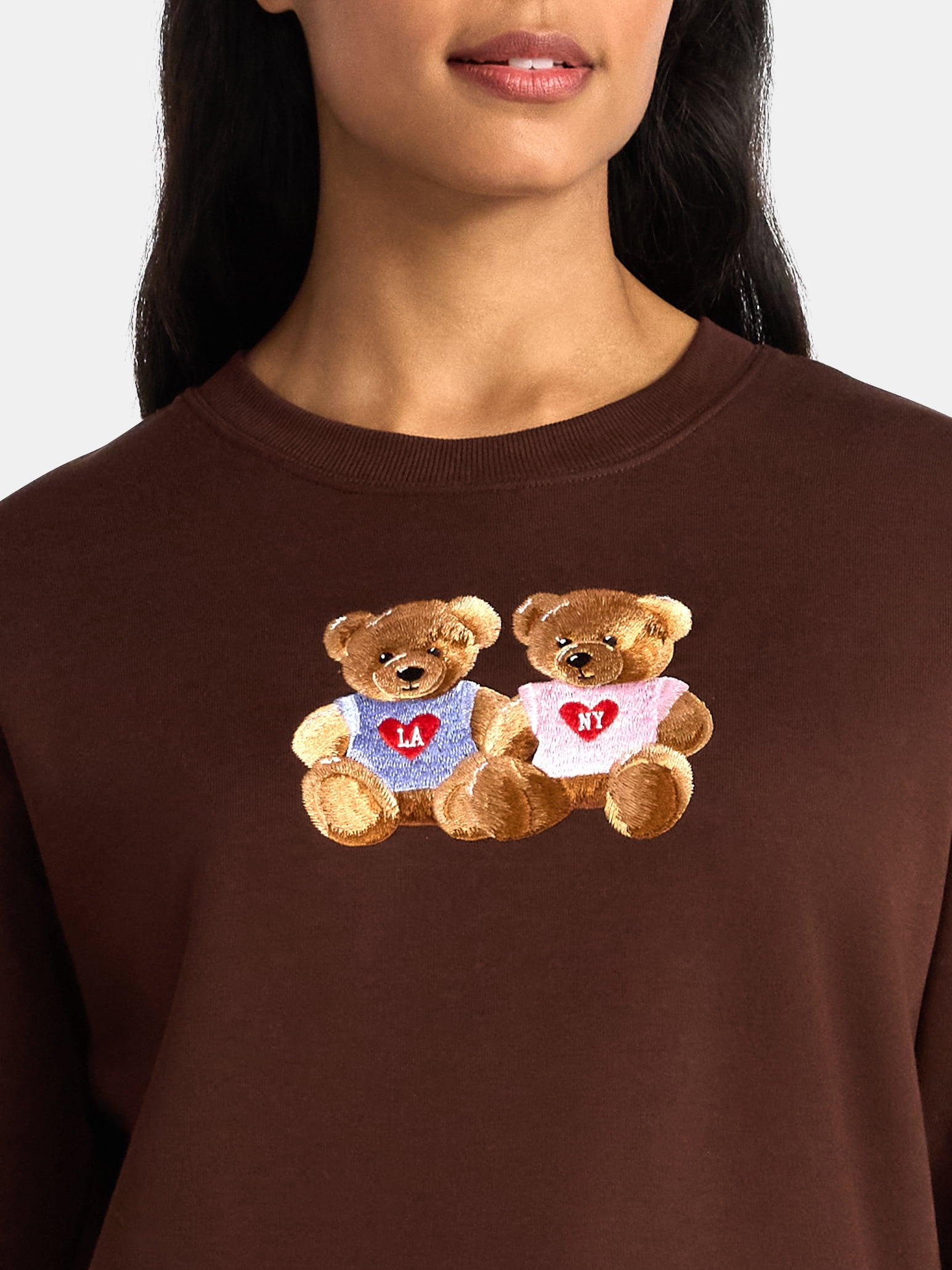 Women's Teddy Bears Embroidered Graphic Sweatshirt with Long Sleeves, Sizes XXS-XXL