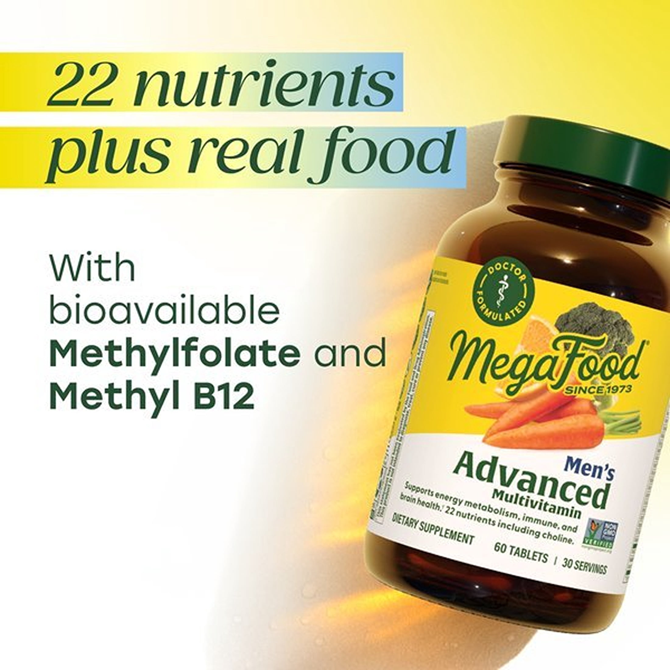 MegaFood Men's Advanced Multivitamin - Choline, Zinc, Vitamins B12, D3 & C - 30 Servings