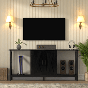 Behost TV Stand for 65 Inch TV, Farmhouse Entertainment Center with Storage Cabinet and Doors, Media Console Table with Open Shelf for Living Room, Black