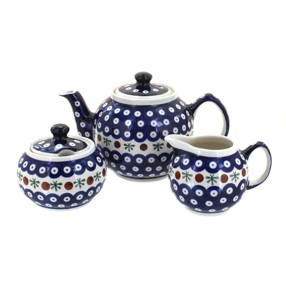 Blue Rose Polish Pottery Nature Three Piece Tea Set