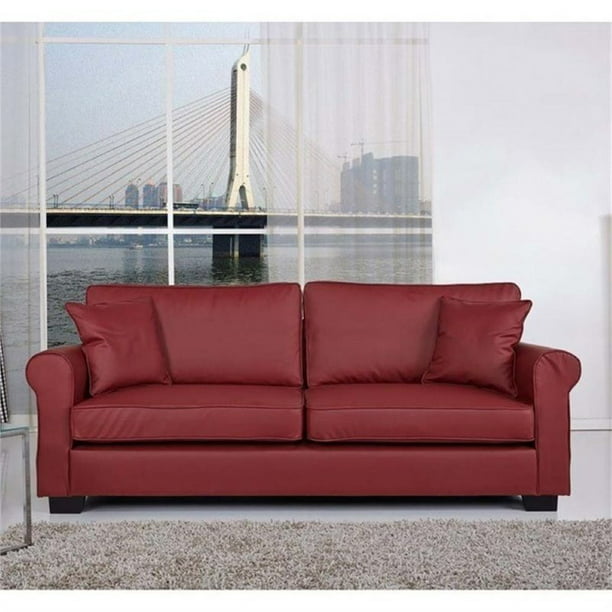 Bowery Hill Faux Leather Sofa In Wine, How To Get Red Wine Out Of Leather Sofa