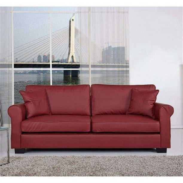 Bowery Hill Faux Leather Sofa In Wine Red Com Bowery Hill Faux Leather Sofa In Wine, How To Get Red Wine Out Of Leather Sofa