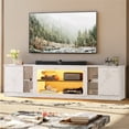 thumbnail image 6 of Pinmoco 70" LED TV Stand for TVs up to 80", Gaming Entertainment Center with Storage Cabinet and Adjustable Shelves, White Marble, 6 of 10