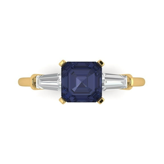 Three-Stone Engagement Ring for Women - 1.62ct Simulated Blue Sapphire in 18K Yellow Gold Promise Ring