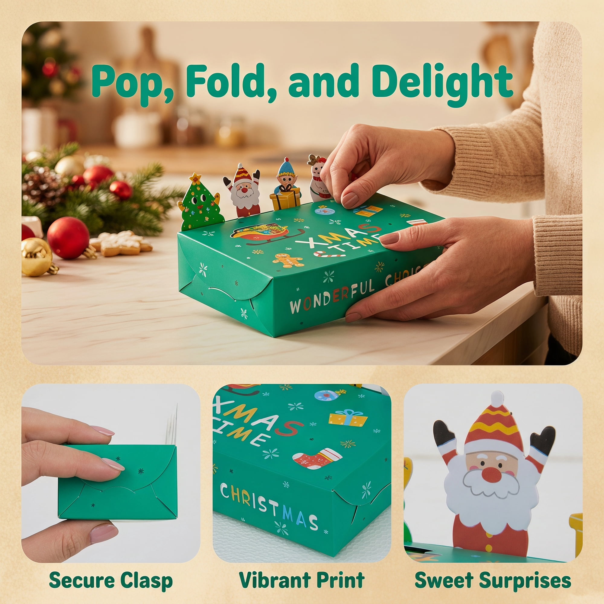Unique Bargains Gift Box Featuring A Cartoon Christmas Pattern For Holiday Gifting Green