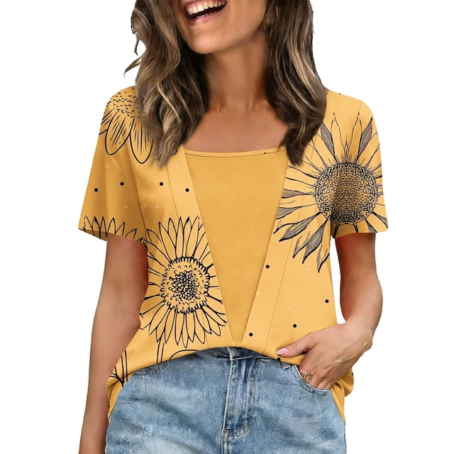 Camisetas de Manga Larga de las Mujeres Moda Impresa Cuello Redondo Superior, Camisa de Poliéster Casual para Primavera Verano, Sudadera de Manga Corta con Capucha Mujeres