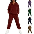 thumbnail image 1 of Sentmoon Chandail Molletonné à Manches Longues pour Femmes Vêtements pour Femmes Tendance Ensemble Décontracté Uni à Col Rond à Manches Longues avec Pantalon et Chandail à Capuchon à Taille Ajustée Bourgogne m, 1 of 8