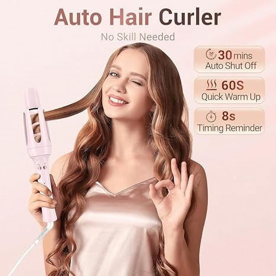 RKXQT Automatic Curling Iron Hair Curler, Replaceable Curling Wand with 2 Sizes Barrel (1", 1.25") & 3 Temps, Hair Waver with Anti-Tangle & Auto-Off, Double Voltage Rotating Curling Iron for Long Hai