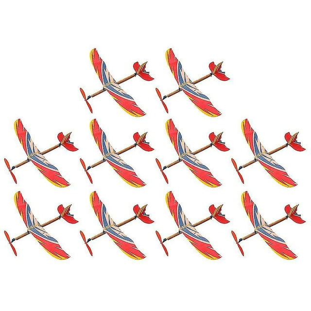 10 Pcs Jouets Avion Modèle Biplan à Bande Élastique pour Enfants (Style Aléatoire)