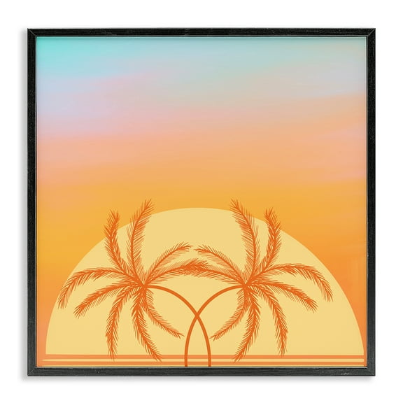 Stupell Industries Retro Sunset Palm Trees Plants & Flowers Painting Black Framed Art Print Wall Art, 12 x 12